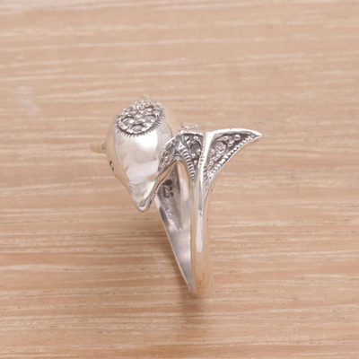 Sterling silver cocktail ring, 'Soaring Dolphin' - Artisan Crafted Sterling Silver Dolphin Cocktail Ring