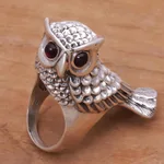 Garnet cocktail ring, 'Wise Guardian' - Hand Crafted Sterling Silver and Garnet Cocktail Ring