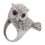 Garnet cocktail ring, 'Wise Guardian' - Hand Crafted Sterling Silver and Garnet Cocktail Ring