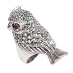 Garnet cocktail ring, 'Wise Guardian' - Hand Crafted Sterling Silver and Garnet Cocktail Ring
