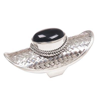 Onyx cocktail ring, 'True Glamour' - Artisan Crafted Sterling Silver and Onyx Cocktail Ring