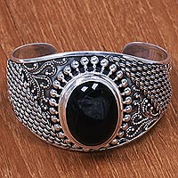 Onyx cuff bracelet, 'Tempted' - Artisan Crafted Sterling Silver and Onyx Cuff Bracelet