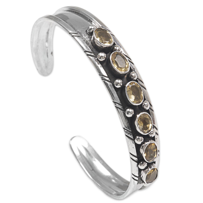 Artisan Designed Sterling Silver and Citrine Cuff Bracelet