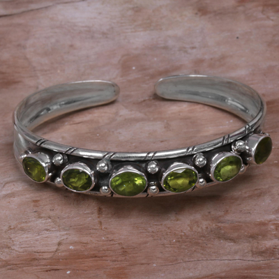 Peridot cuff bracelet, 'Star Bright' - Artisan Crafted Sterling Silver and Peridot Cuff Bracelet
