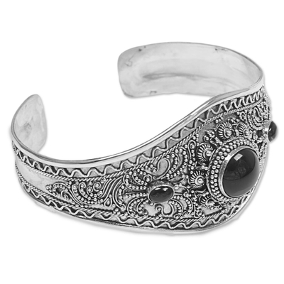 UNICEF Market  Onyx and Sterling Silver Cuff Locket Bracelet Indonesia -  Deep Gaze