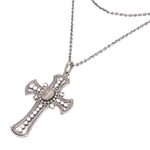 Moonstone pendant necklace, 'Purity Cross' - Moonstone and Sterling Silver Cross Necklace from Bali