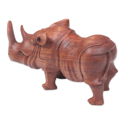 Escultura de madera - Escultura de madera tallada a mano de un rinoceronte de Indonesia
