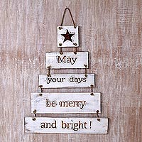 Wood sign, 'Good Wishes' - White Wood Multiple Layer Inspirational Sign from Indonesia