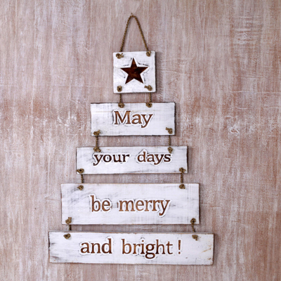 Wood sign, 'Good Wishes' - White Wood Multiple Layer Inspirational Sign from Indonesia