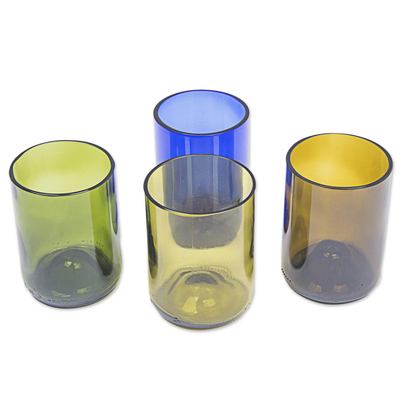 Recycled glass juice glasses, 'Refreshing Rainbow' (set of 4) - Set of 4 Juice Glasses from Recycled Bottles Crafted in Bali
