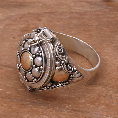 Gold accented sterling silver locket ring, 'Shining Secrets' - Gold Accented Sterling Silver Locket Ring from Indonesia