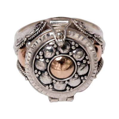 Gold accented sterling silver locket ring, 'Shining Secrets' - Gold Accented Sterling Silver Locket Ring from Indonesia