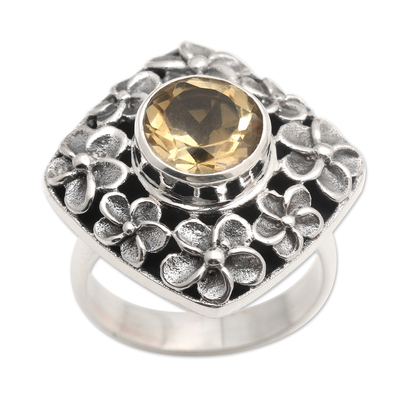 Citrine cocktail ring, 'Jepun Shrine' - Hand Made Balinese Sterling Silver and Citrine Cocktail Ring