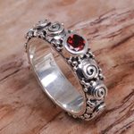 Garnet single-stone ring, 'Swirls of Joy in Red' - Garnet and Sterling Silver Single Stone Ring from Indonesia