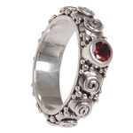 Garnet single-stone ring, 'Swirls of Joy in Red' - Garnet and Sterling Silver Single Stone Ring from Indonesia