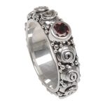 Garnet single-stone ring, 'Swirls of Joy in Red' - Garnet and Sterling Silver Single Stone Ring from Indonesia
