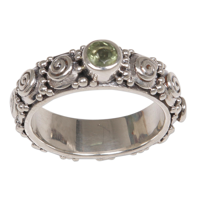 Peridot single stone ring, 'Swirls of Joy in Green' - Peridot and Sterling Silver Single Stone Ring from Indonesia