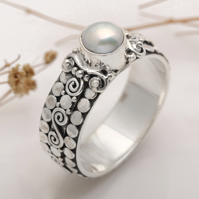 Cultured pearl single-stone ring, 'Swirling Serenity' - Cultured Pearl Single-Stone Ring from Indonesia