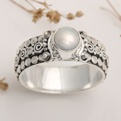 Cultured pearl single-stone ring, 'Swirling Serenity' - Cultured Pearl Single-Stone Ring from Indonesia