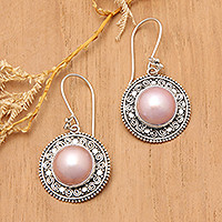 Featured review for Cultured mabe pearl dangle earrings, Floral Orbs in Pink