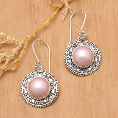 Pendientes colgantes de perlas mabe cultivadas - Pendientes colgantes de perlas cultivadas de Mabe rosas de Indonesia