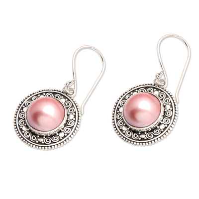 Cultured mabe pearl dangle earrings, 'Floral Orbs in Pink' - Pink Cultured Mabe Pearl Dangle Earrings from Indonesia