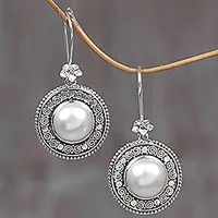 Featured review for Cultured mabe pearl dangle earrings, Floral Orbs