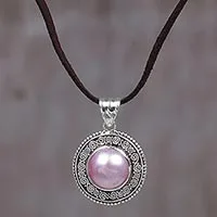 Cultured mabe pearl pendant necklace, 'Pink Orb' - Pink Cultured Mabe Pearl Pendant Necklace from Indonesia