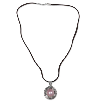 Cultured mabe pearl pendant necklace, 'Pink Orb' - Pink Cultured Mabe Pearl Pendant Necklace from Indonesia