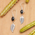 Pendientes colgantes de ónix - Pendientes balineses de plumas de plata de ley 925 con ónix