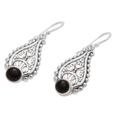 Onyx dangle earrings, 'Princess Tears in Black' - Artisan Crafted Onyx and Sterling Silver Earrings from Bali