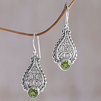 Peridot dangle earrings, 'Princess Tears in Green' - Balinese Hand Crafted Peridot and Sterling Silver Earrings
