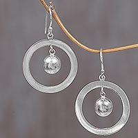 Sterling silver dangle earrings, 'Circles of Joy'