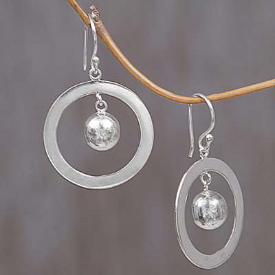 Sterling silver dangle earrings, 'Circles of Joy' - Sterling Silver Dangle Earrings from Indonesia