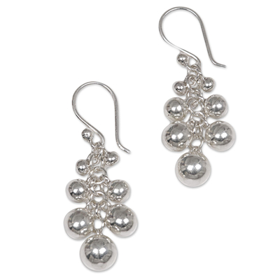 Sterling silver cluster earrings, 'Silver Grapes' - Sterling Silver Cluster Earrings from Indonesia