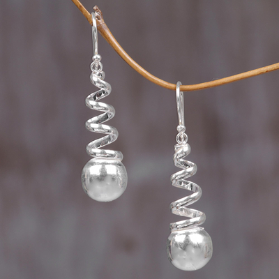 Sterling silver dangle earrings, 'Spinning Silver' - Sterling Silver Dangle Earrings from Indonesia