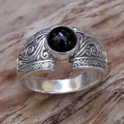 Sterling Silver and Black Onyx Single Stone Ring from Bali - Amnesty in ...