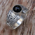 Onyx single stone ring, 'Amnesty in Black' - Sterling Silver and Black Onyx Single Stone Ring from Bali (image 2b) thumbail