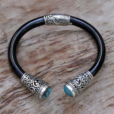 Turquoise cuff bracelet, 'Beauty of Bali' - Sterling Silver and Natural Turquoise Balinese Cuff Bracelet