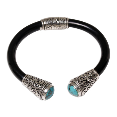 Handmade Natural Turquoise Sterling Silver Hinged Rubber Cuff Bracelet