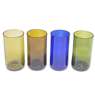 Vasos de vidrio reciclado, 'Refreshing Rainbow' (juego de 4) - Cuatro vasos de 15 onzas elaborados en Bali a partir de botellas recicladas