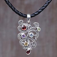 Multi-gemstone pendant necklace, 'Tropical Fern'