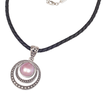 Cultured mabe pearl pendant necklace, 'Crescent Gleam in Pink' - Dyed Pink Cultured Pearl Pendant Necklace from Indonesia