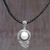 Cultured mabe pearl pendant necklace, 'Butterfly Dew in White' - Handmade Cultured Pearl Pendant Necklace with Leather Cord (image 2) thumbail