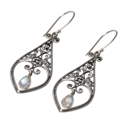 Rainbow moonstone dangle earrings, 'Weeping Hearts' - Rainbow Moonstone Dangle Earrings from Indonesia