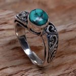 Sterling silver cocktail ring, 'Bali Vines' - Reconstituted Turquoise Single Stone Ring from Indonesia