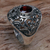 Garnet cocktail ring, 'Bali Sanctuary' - Sterling Silver Garnet Floral Cocktail Ring from Indonesia (image 2b) thumbail