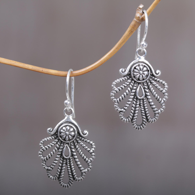Sterling silver dangle earrings, 'Gleaming Shell' - Hand-Crafted Sterling Silver Seashell Dangle Earring