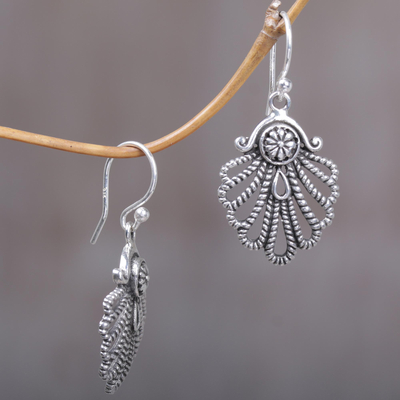 Sterling silver dangle earrings, 'Gleaming Shell' - Hand-Crafted Sterling Silver Seashell Dangle Earring