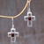 Garnet dangle earrings, 'Faith Everlasting' - Sterling Silver and Garnet Cross Dangle Earrings Indonesia (image 2) thumbail